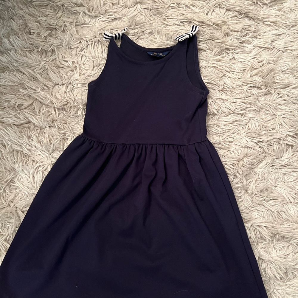 Navy Blue Kids Dress with Striped Straps